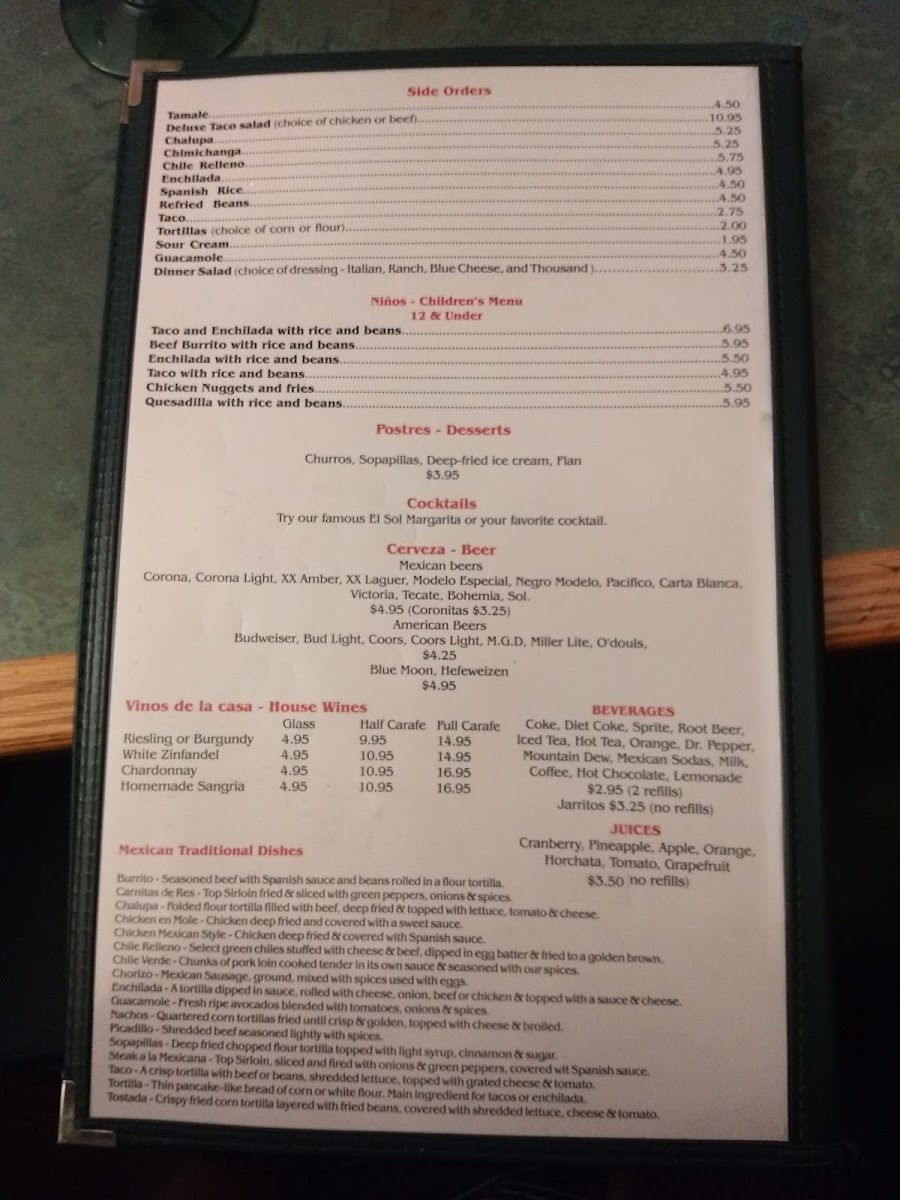 Menu - El Sol De México | Tigard photo 7